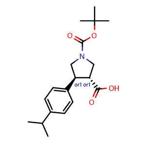 Chemical structure of Boc-(+/-)-trans-4-(4-isopropyl-phenyl)-pyrrolidine-3-carboxylic acid , CAS 1394827-14-5, AChemBlock AD258594
