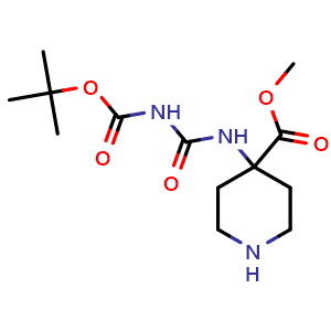 Chemical structure of Methyl 4-(3-(tert-Butoxycarbonyl)ureido)piperidine-4-carboxylate , CAS 1416351-91-1, AChemBlock AD258606