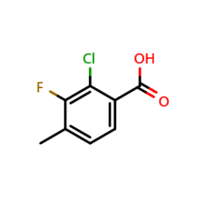 Chemical structure of 2-Chloro-3-fluoro-4-methylbenzoic acid , CAS 1427327-87-4, AChemBlock AD258620