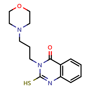 Chemical structure of 3-[3-(morpholin-4-yl)propyl]-2-sulfanyl-3,4-dihydroquinazolin-4-one , CAS 146381-57-9, AChemBlock AD258638