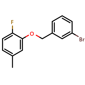 Chemical structure of 2-[(3-Bromophenyl)methoxy]-1-fluoro-4-methylbenzene , CAS 1481046-72-3, AChemBlock AD258646
