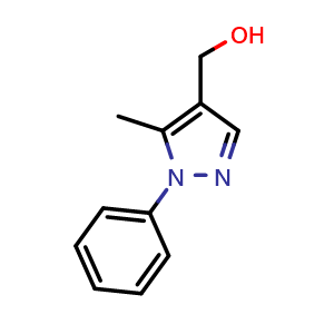 Chemical structure of 1-Phenyl-5-methyl-pyrazole-4-methanol , CAS 153863-35-5, AChemBlock AD258683