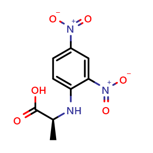 Chemical structure of (S)-2-((2,4-Dinitrophenyl)amino)propanoic acid , CAS 1655-52-3, AChemBlock AD258731