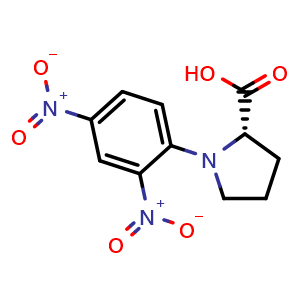 Chemical structure of (S)-1-(2,4-Dinitrophenyl)pyrrolidine-2-carboxylic acid , CAS 1655-55-6, AChemBlock AD258732