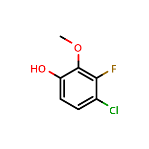 Chemical structure of 4-Chloro-3-fluoro-2-methoxyphenol , CAS 1783512-40-2, AChemBlock AD258782