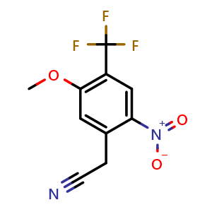 Chemical structure of 2-(5-methoxy-2-nitro-4-(trifluoromethyl)phenyl)acetonitrile , CAS 178896-77-0, AChemBlock AD258793