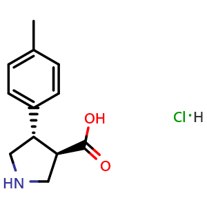 Chemical structure of (3R,4S)-4-(p-Tolyl)pyrrolidine-3-carboxylicacidhydrochloride , CAS 1820580-69-5, AChemBlock AD258829