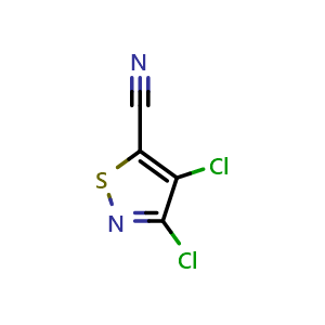 Chemical structure of 3,4-Dichloroisothiazole-5-carbonitrile , CAS 18480-52-9, AChemBlock AD258842