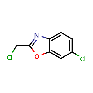 Chemical structure of 6-chloro-2-(chloromethyl)-1,3-benzoxazole , CAS 202396-52-9, AChemBlock AD258917