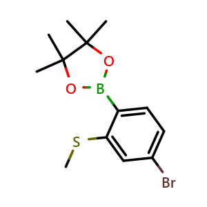 Chemical structure of 2-(4-Bromo-2-(methylthio)phenyl)-4,4,5,5-tetramethyl-1,3,2-dioxaborolane , CAS 2060541-23-1, AChemBlock AD258923