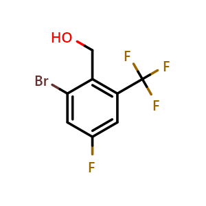 Chemical structure of (2-bromo-4-fluoro-6-(trifluoromethyl)phenyl)methanol , CAS 2092340-49-1, AChemBlock AD258938