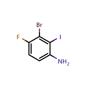 Chemical structure of 3-Bromo-4-fluoro-2-iodoaniline , CAS 2092868-73-8, AChemBlock AD258943