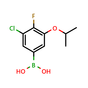 Chemical structure of 3-Chloro-4-fluoro-5-isopropoxyphenylboronic acid , CAS 2096331-77-8, AChemBlock AD258945