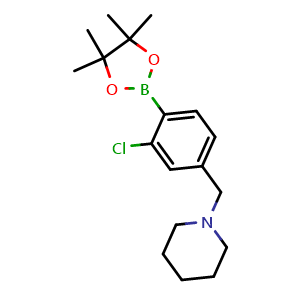 Chemical structure of 1-(3-Chloro-4-(4,4,5,5-tetramethyl-1,3,2-dioxaborolan-2-yl)benzyl)piperidine , CAS 2096334-57-3, AChemBlock AD258946