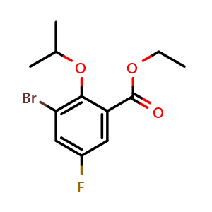 Chemical structure of Ethyl 3-bromo-5-fluoro-2-isopropoxybenzoate , CAS 2112750-69-1, AChemBlock AD258950