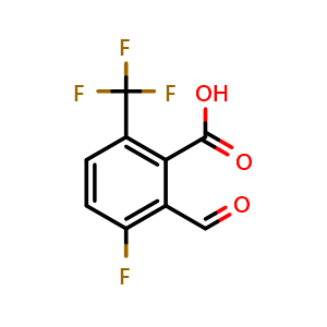 Chemical structure of 3-Fluoro-2-formyl-6-(trifluoromethyl)benzoic acid , CAS 2167022-90-2, AChemBlock AD258966