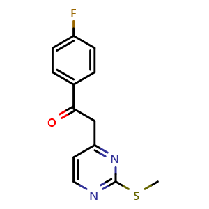 Chemical structure of 1-(4-Fluorophenyl)-2-[2-(methylsulfanyl)pyrimidin-4-yl]ethan-1-one , CAS 217661-99-9, AChemBlock AD258972