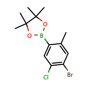 Chemical structure of 2-(4-Bromo-5-chloro-2-methylphenyl)-4,4,5,5-tetramethyl-1,3,2-dioxaborolane , CAS 2223046-57-7, AChemBlock AD258985