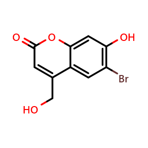 Chemical structure of 6-Bromo-7-hydroxy-4-(hydroxymethyl)coumarin , CAS 223420-41-5, AChemBlock AD258997