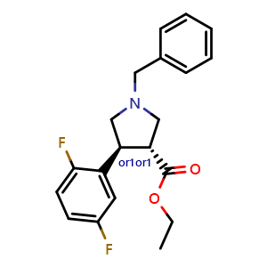 Chemical structure of trans-Ethyl-1-benzyl-4-(2,5-difluorophenyl)pyrrolidine-3-carboxylate , CAS 2329045-05-6, AChemBlock AD259020
