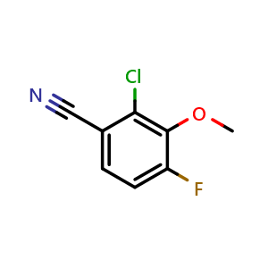 Chemical structure of 2-Chloro-4-fluoro-3-methoxybenzonitrile , CAS 2384323-56-0, AChemBlock AD259031