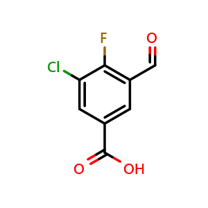 Chemical structure of 3-Chloro-4-fluoro-5-formylbenzoic acid , CAS 2385884-08-0, AChemBlock AD259038