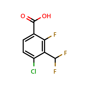 Chemical structure of 4-Chloro-3-(difluoromethyl)-2-fluorobenzoic acid , CAS 2386446-01-9, AChemBlock AD259040