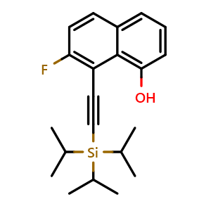 Chemical structure of 7-Fluoro-8-((triisopropylsilyl)ethynyl)naphthalen-1-ol , CAS 2503307-85-3, AChemBlock AD259070