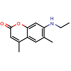 Chemical structure of 7-(ethylamino)-4,6-dimethyl-2H-chromen-2-one , CAS 26078-25-1, AChemBlock AD259089