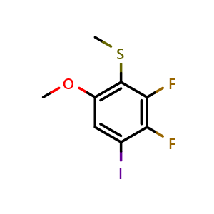 Chemical structure of (2,3-Difluoro-4-iodo-6-methoxyphenyl)(methyl)sulfane , CAS 2624417-58-7, AChemBlock AD259107