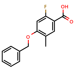 Chemical structure of 4-(benzyloxy)-2-fluoro-5-methylbenzoic acid , CAS 2624417-80-5, AChemBlock AD259111