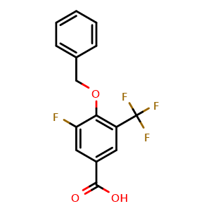 Chemical structure of 4-(Benzyloxy)-3-fluoro-5-(trifluoromethyl)benzoic acid , CAS 2635937-64-1, AChemBlock AD259133
