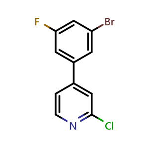 Chemical structure of 4-(3-Bromo-5-fluorophenyl)-2-chloropyridine , CAS 2643367-48-8, AChemBlock AD259147