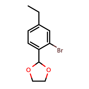 Chemical structure of 2-(2-Bromo-4-ethylphenyl)-1,3-dioxolane , CAS 2643367-58-0, AChemBlock AD259149