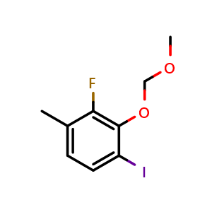 Chemical structure of 2-Fluoro-4-iodo-3-(methoxymethoxy)-1-methylbenzene , CAS 2643367-95-5, AChemBlock AD259157