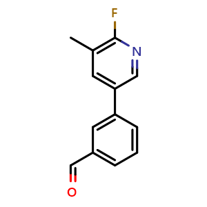 Chemical structure of 3-(6-Fluoro-5-methylpyridin-3-yl)benzaldehyde , CAS 2643367-98-8, AChemBlock AD259158