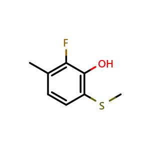 Chemical structure of 2-Fluoro-3-methyl-6-(methylthio)phenol , CAS 2643368-03-8, AChemBlock AD259161