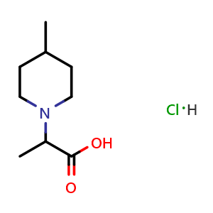 Chemical structure of 2-(4-Methylpiperidin-1-yl)propanoic acid hydrochloride , CAS 2682112-38-3, AChemBlock AD259172