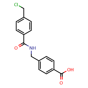 Chemical structure of 4-((4-(Chloromethyl)benzamido)methyl)benzoic acid , CAS 2682114-50-5, AChemBlock AD259174