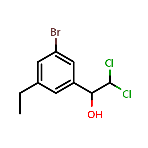 Chemical structure of 1-(3-Bromo-5-ethylphenyl)-2,2-dichloroethanol , CAS 2734773-49-8, AChemBlock AD259187