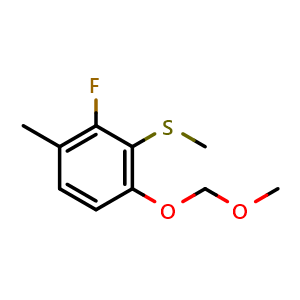 Chemical structure of (2-Fluoro-6-(methoxymethoxy)-3-methylphenyl)(methyl)sulfane , CAS 2734776-64-6, AChemBlock AD259195