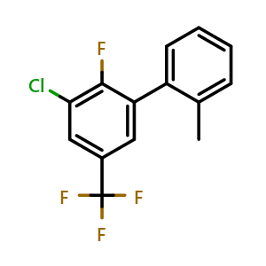 Chemical structure of 3-Chloro-2-fluoro-2'-methyl-5-(trifluoromethyl)-1,1'-biphenyl , CAS 2764733-37-9, AChemBlock AD259215