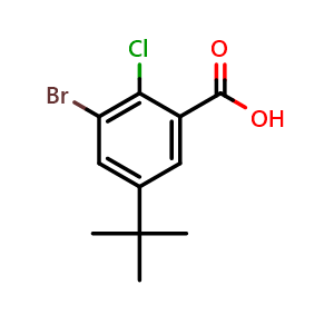 Chemical structure of 3-Bromo-5-(tert-butyl)-2-chlorobenzoic acid , CAS 2918939-43-0, AChemBlock AD259243