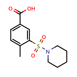 Chemical structure of 4-Methyl-3-(piperidin-1-ylsulfonyl)benzoic acid , CAS 300383-07-7, AChemBlock AD259254