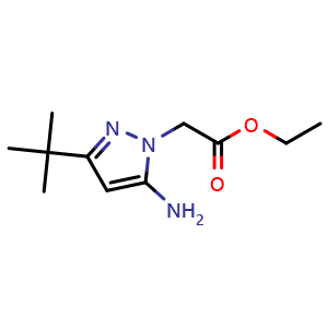 Chemical structure of Ethyl 2-(5-amino-3-tert-butyl-1H-pyrazol-1-yl)acetate , CAS 306818-06-4, AChemBlock AD259261
