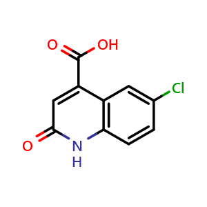 Chemical structure of 6-chloro-2-oxo-1,2-dihydroquinoline-4-carboxylic acid , CAS 32431-30-4, AChemBlock AD259277