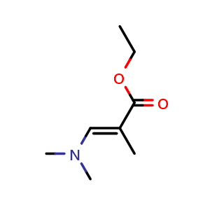 Chemical structure of Ethyl (E)-3-(dimethylamino)-2-methylacrylate , CAS 342910-13-8, AChemBlock AD259304