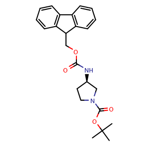 Chemical structure of (R)-tert-Butyl 3-((((9H-fluoren-9-yl)methoxy)carbonyl)amino)pyrrolidine-1-carboxylate , CAS 352530-40-6, AChemBlock AD259317