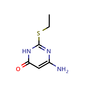 Chemical structure of 6-amino-2-(ethylthio)pyrimidin-4(3H)-one , CAS 37660-22-3, AChemBlock AD259340