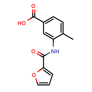 Chemical structure of 3-(furan-2-carbonylamino)-4-methylbenzoic acid , CAS 380432-20-2, AChemBlock AD259346